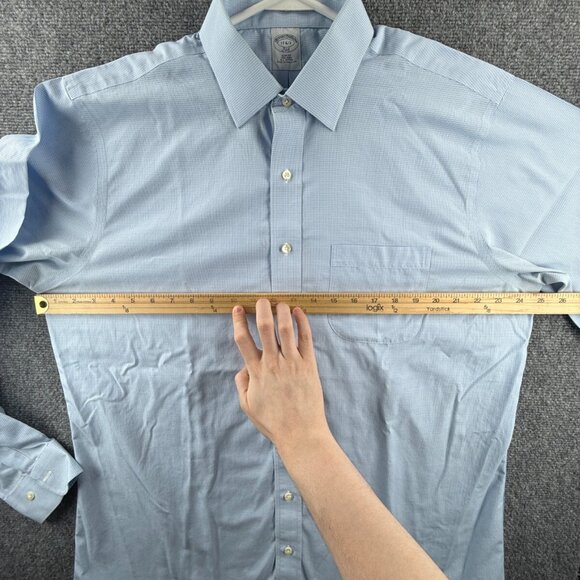 Brooks Brothers Slim Non-Iron 17 6/7 Cotton Blue Check Button Up Shirt Mens - Picture 5 of 16